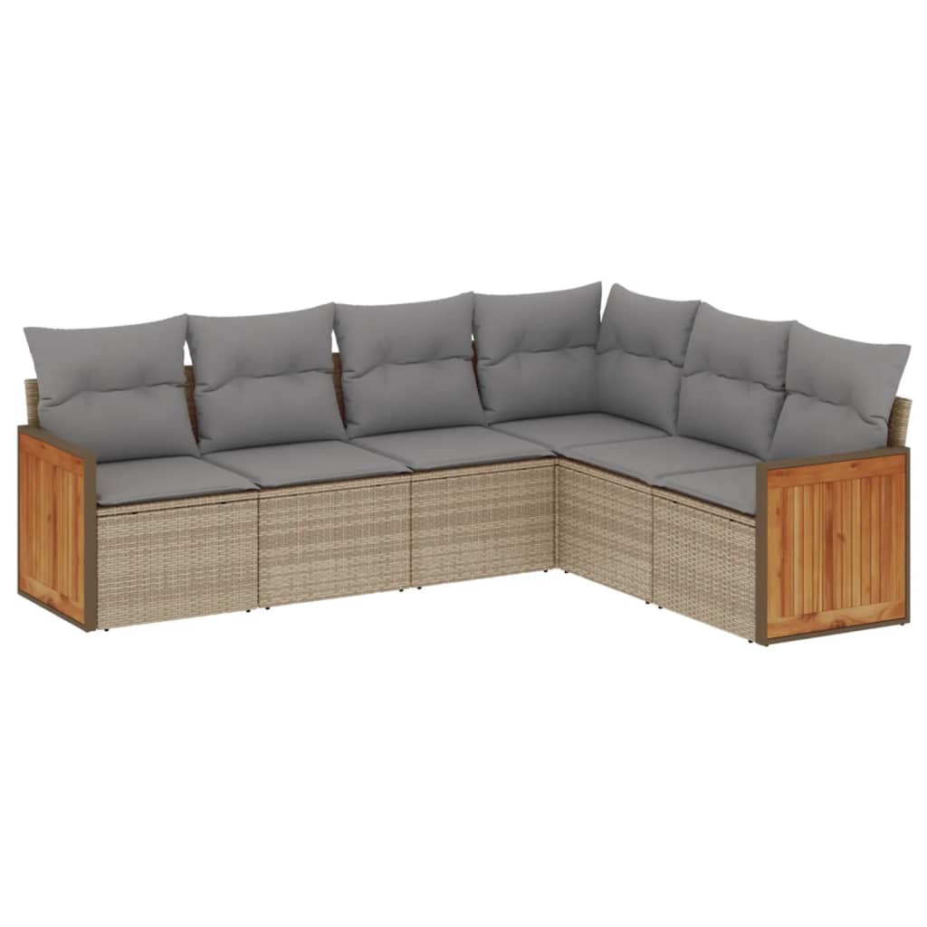 vidaXL 6-delige Loungeset met kussens poly rattan beige