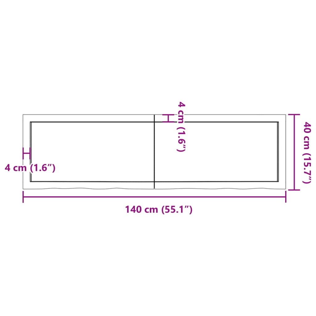 vidaXL Wastafelblad 140x40x(2-4) cm behandeld massief hout donkerbruin