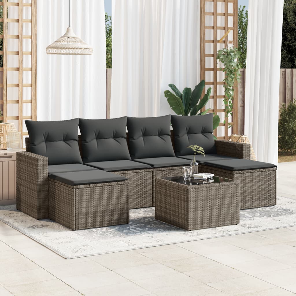 vidaXL 7-delige Loungeset met kussens poly rattan grijs