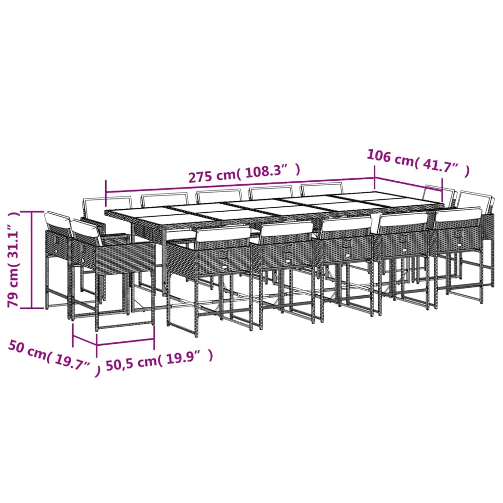 vidaXL 15-delige Tuinset met kussens poly rattan gemengd beige