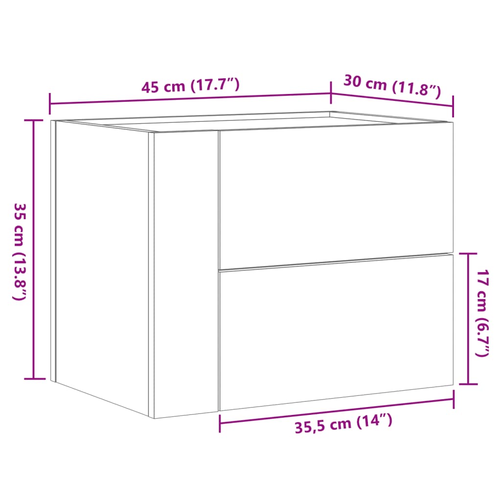 vidaXL Nachtkastjes 2 st wandgemonteerd 45x30x35 cm wit