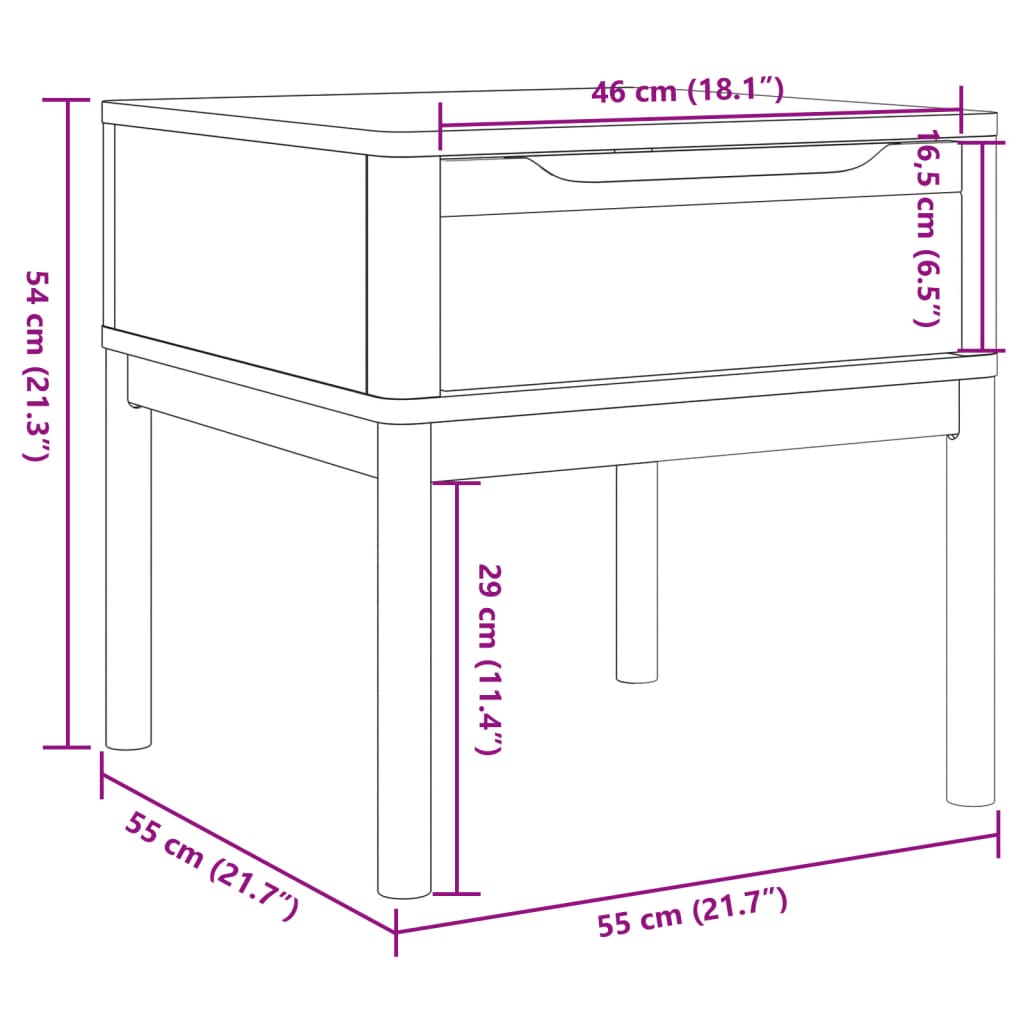 vidaXL Lamptafel FLORO 55x55x54 cm massief grenenhout wasbruin