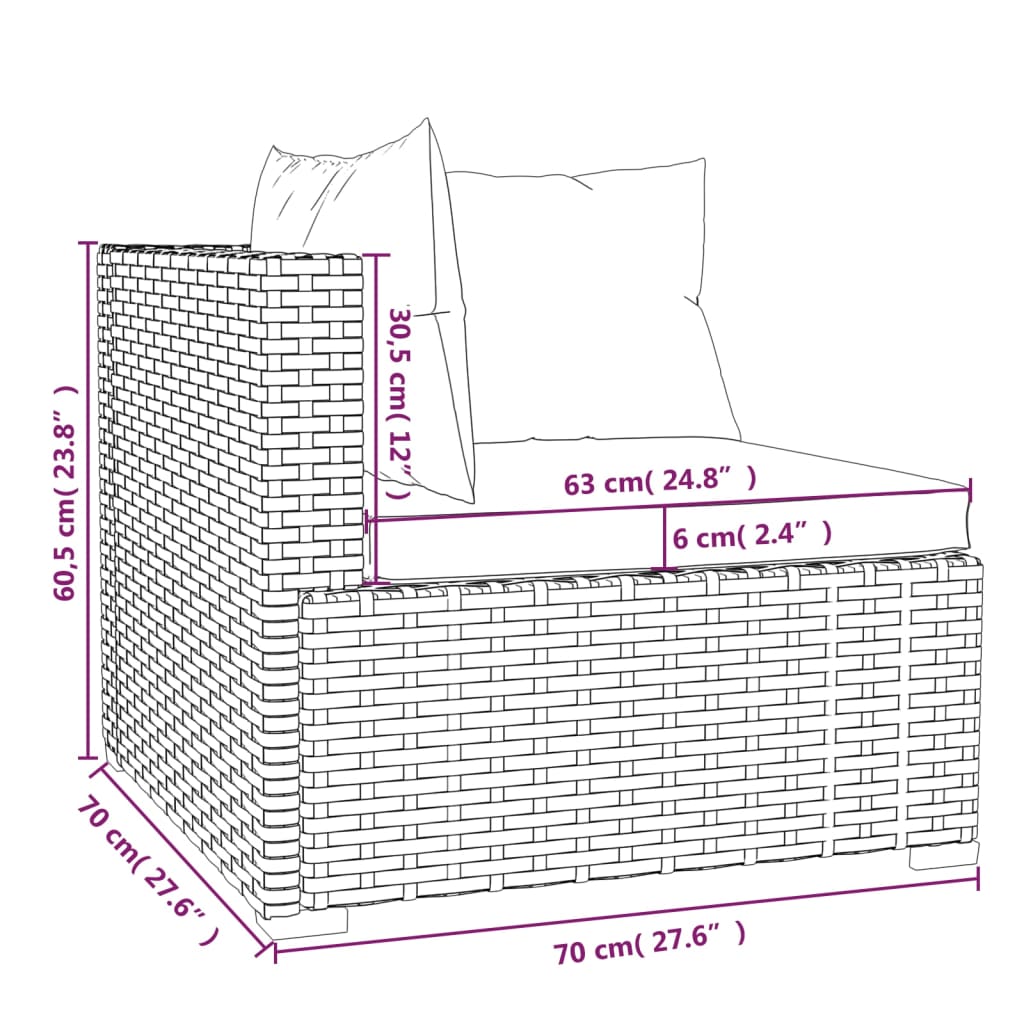 vidaXL 4-delige Loungeset met kussens poly rattan zwart