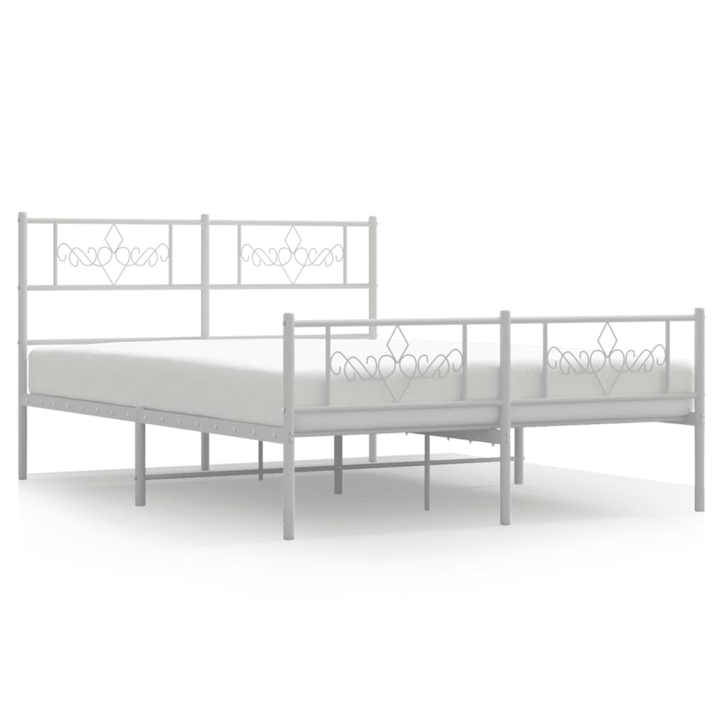 vidaXL Bedframe met hoofd- en voeteneinde metaal wit 135x190 cm