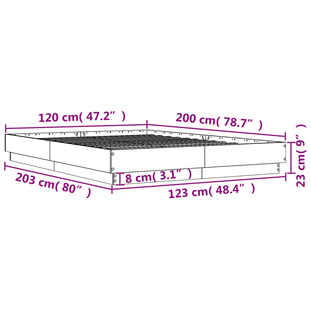 vidaXL Bedframe met LED-verlichting sonoma eikenkleurig 120x200 cm