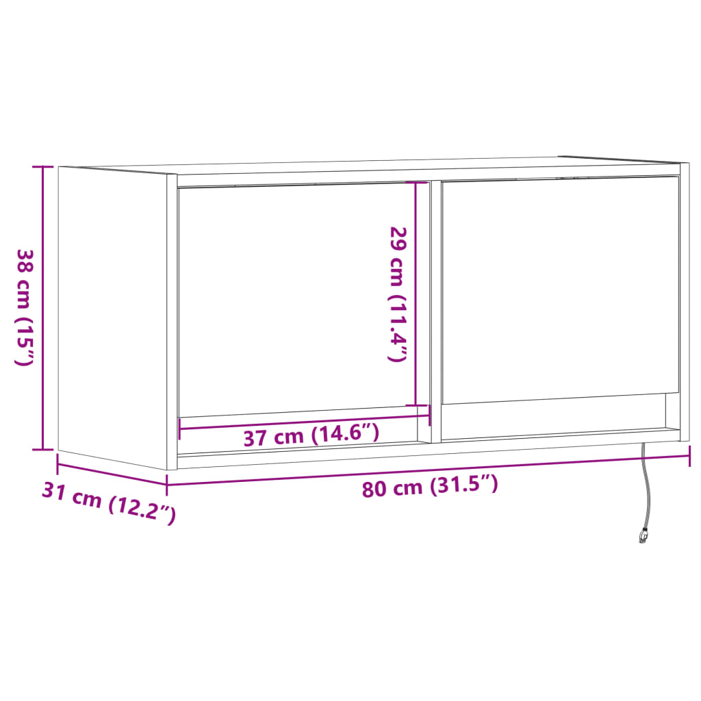 vidaXL Tv-wandmeubel met LED-verlichting 80x31x35 cm bruin eikenkleur