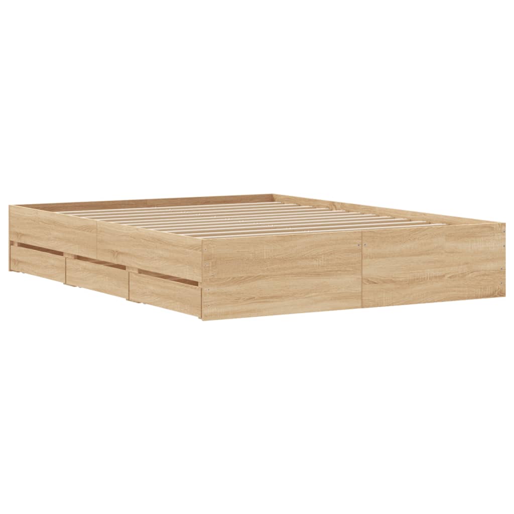 vidaXL Bedframe met lades bewerkt hout sonoma eikenkleurig 140x200 cm