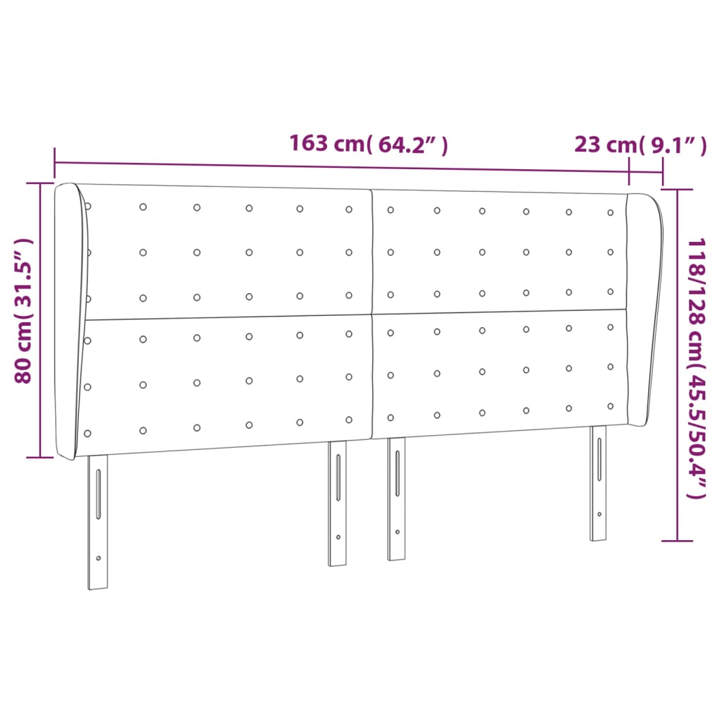 vidaXL Hoofdbord met randen 163x23x118/128 cm kunstleer zwart