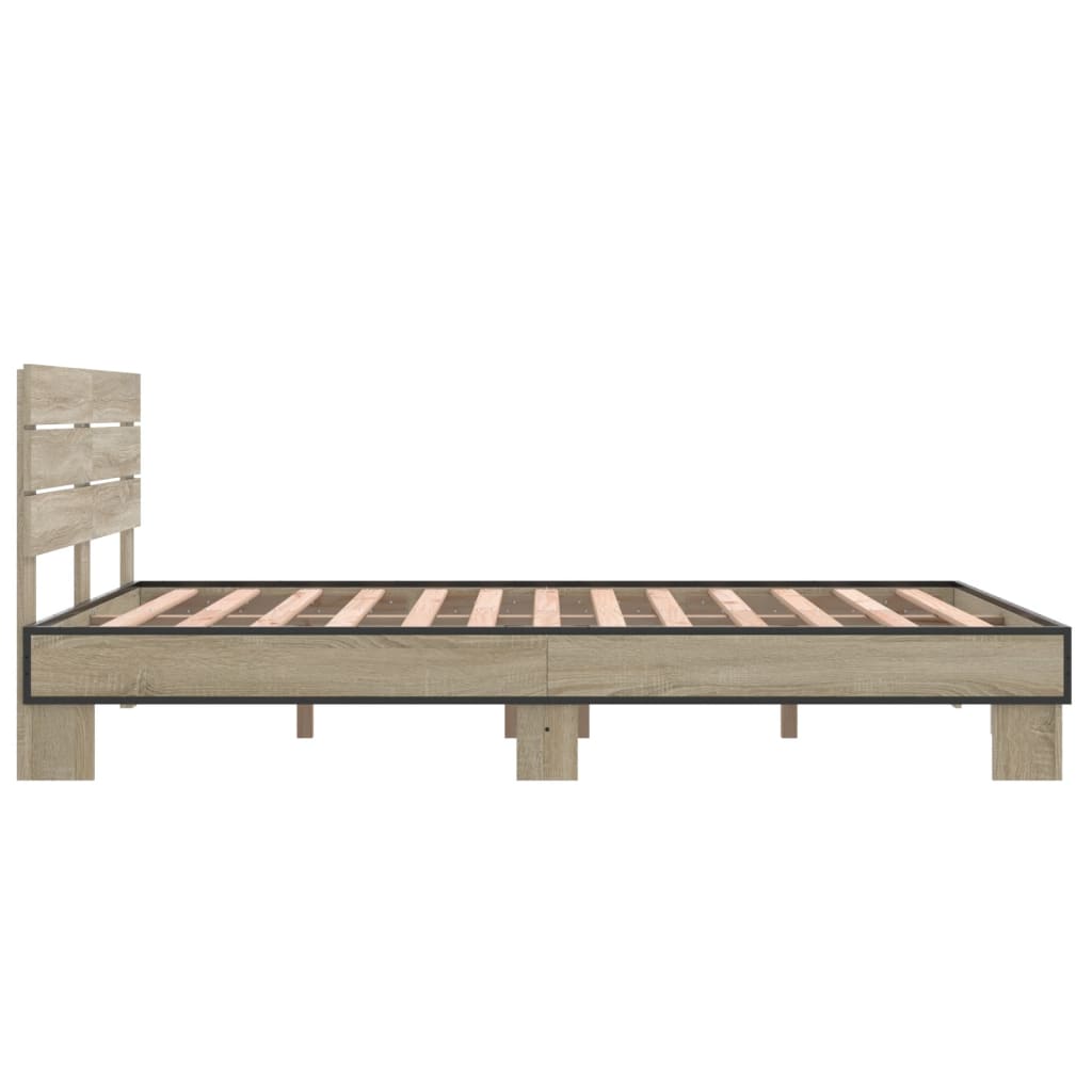 vidaXL Bedframe bewerkt hout metaal sonoma eikenkleurig 90x190 cm