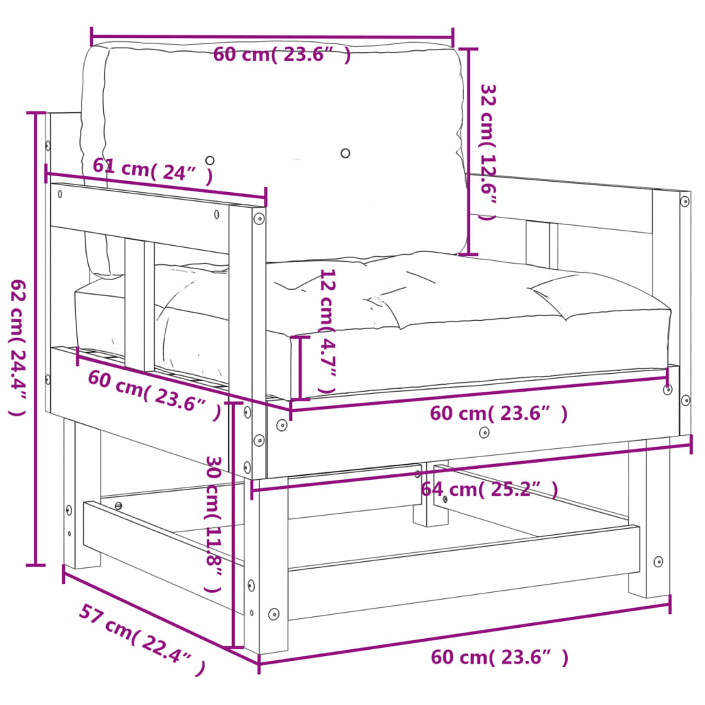 vidaXL Tuinstoelen 2 st met kussens massief grenenhout honingbruin