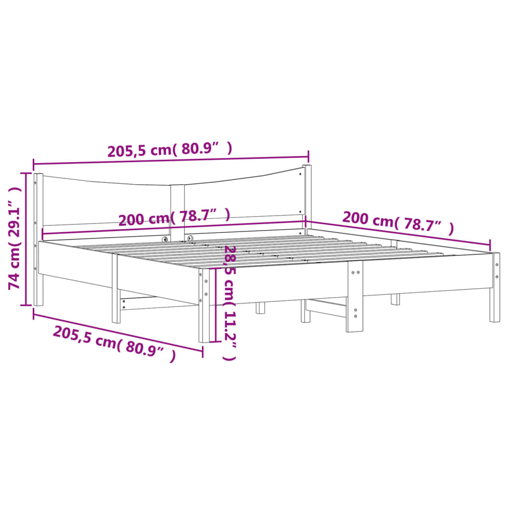 vidaXL Bedframe zonder matras massief grenenhout wit 200x200 cm