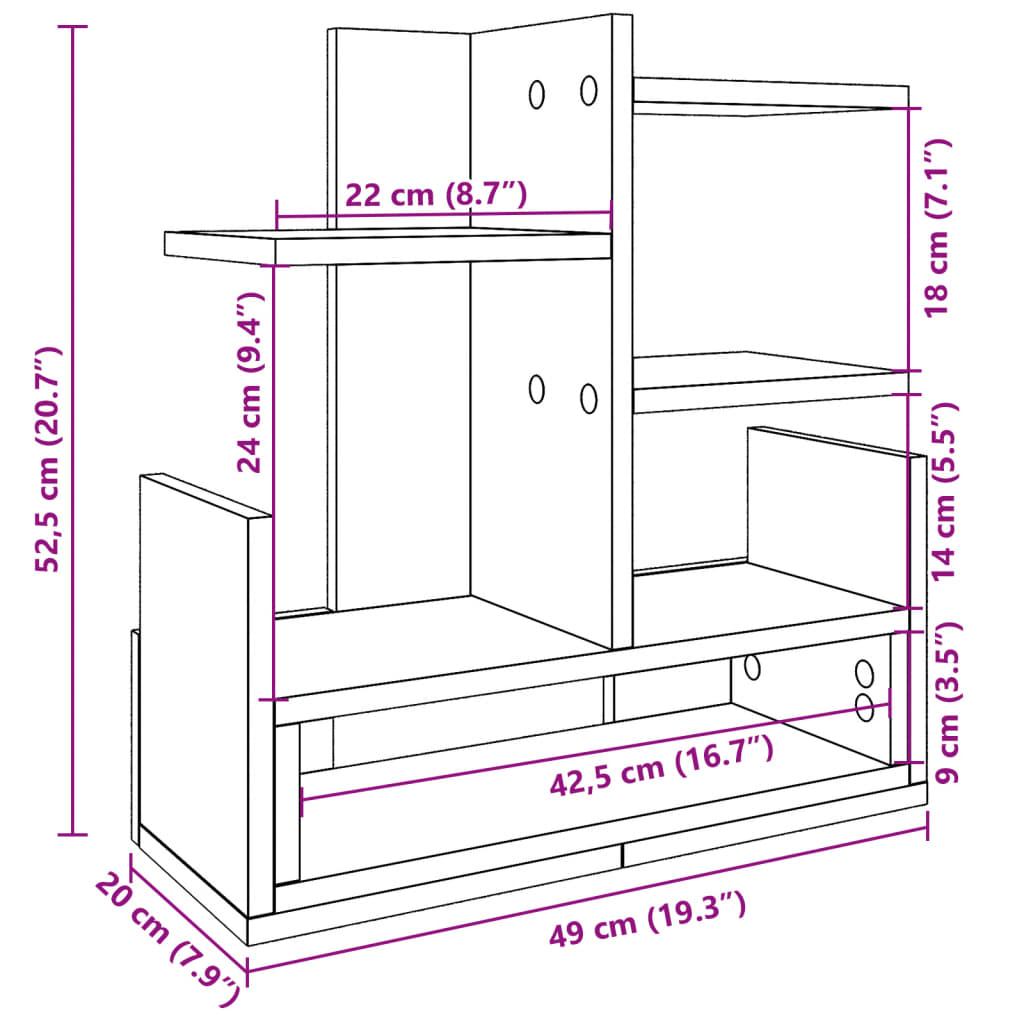 vidaXL Bureau organiser 49x20x52,5 cm bewerkt hout bruin eikenkleurig