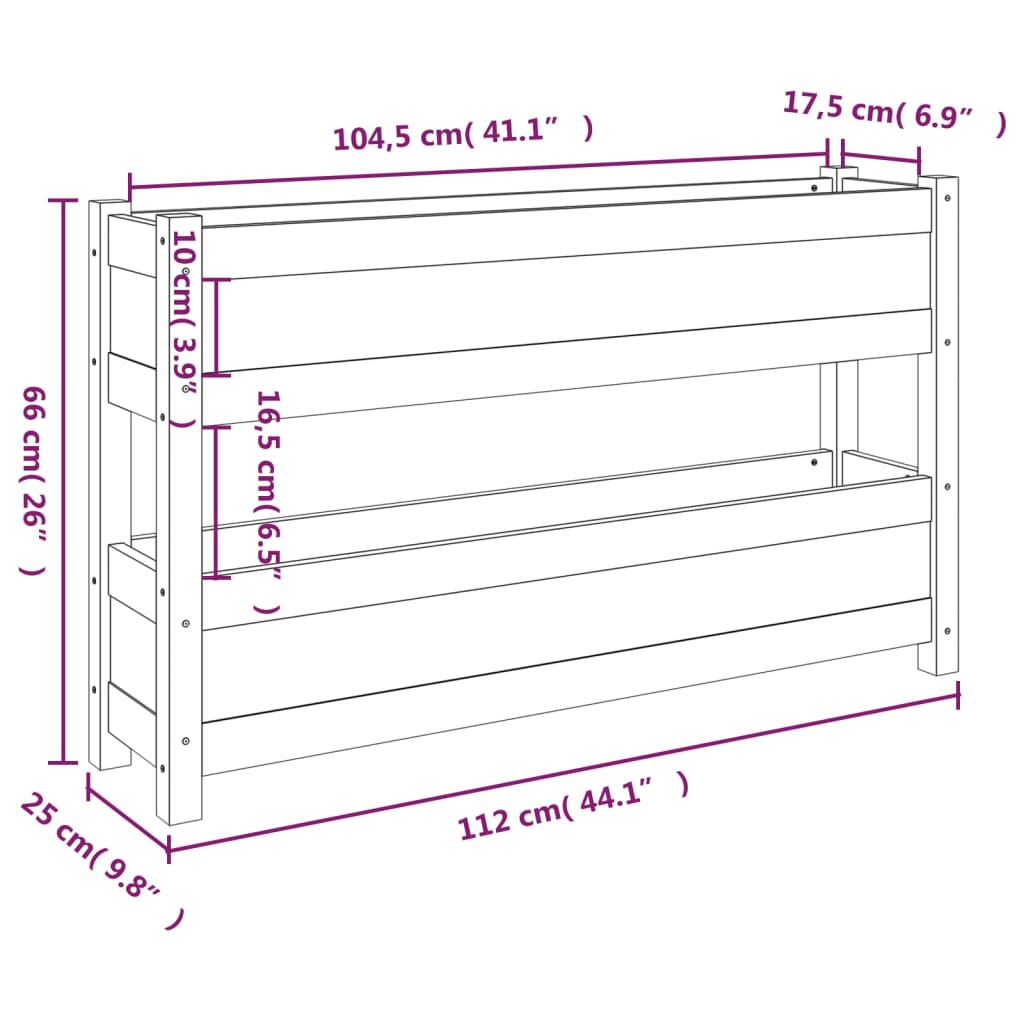 vidaXL Plantenbak 112x25x66 cm massief grenenhout zwart