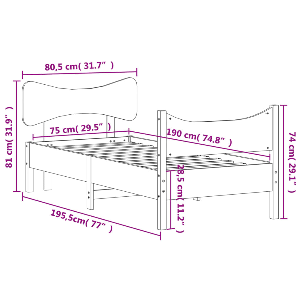 vidaXL Bedframe zonder matras massief grenenhout wasbruin 75x190 cm