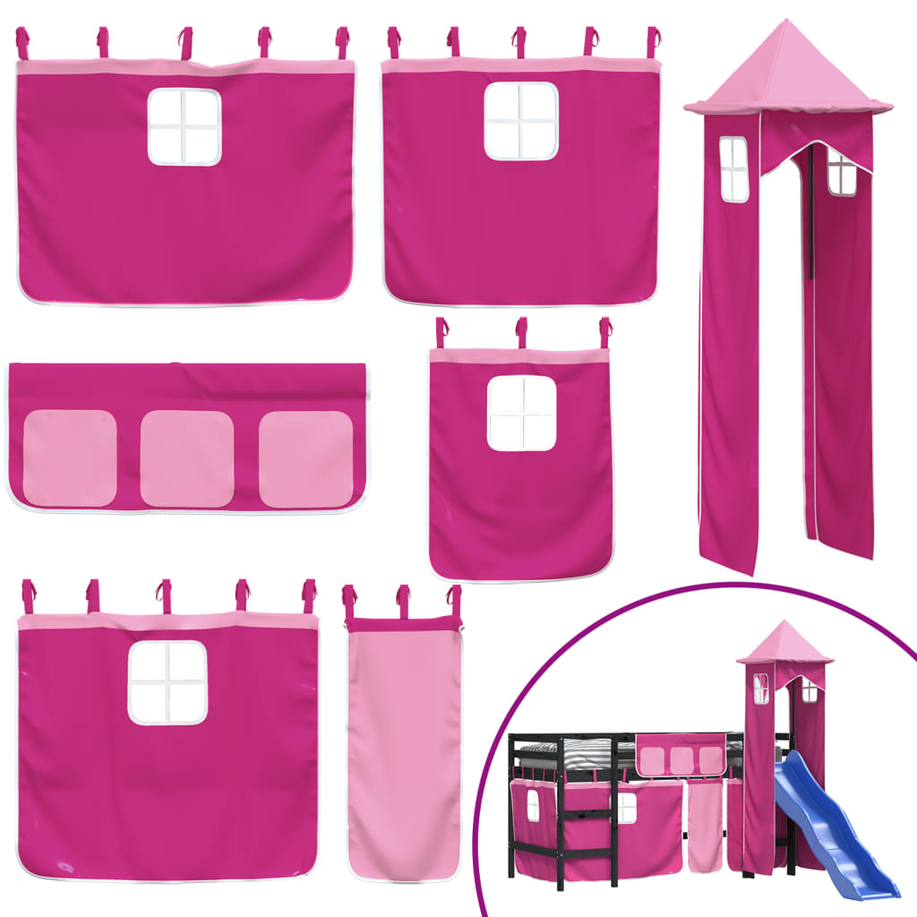 vidaXL Kinderhoogslaper met toren 90x190 cm massief grenenhout roze