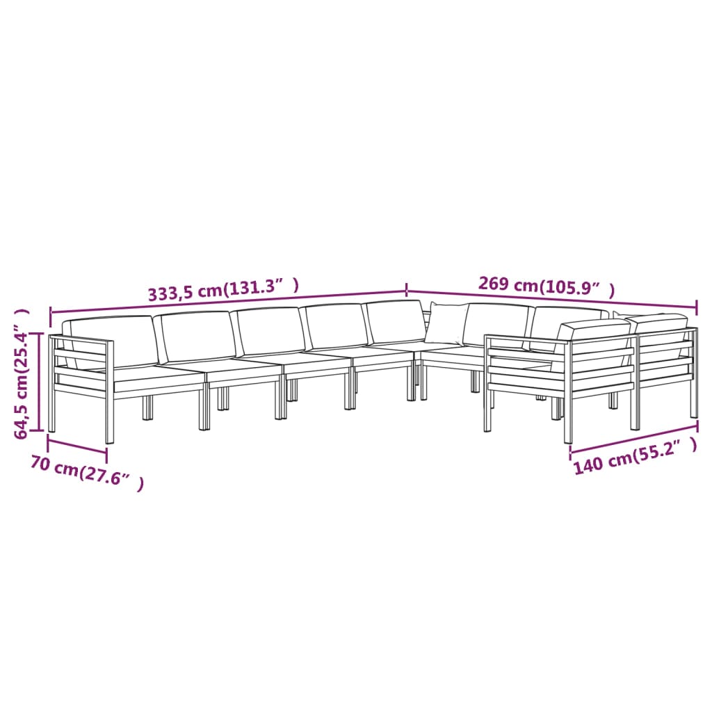 vidaXL 9-delige Loungeset met kussens aluminium antracietkleurig