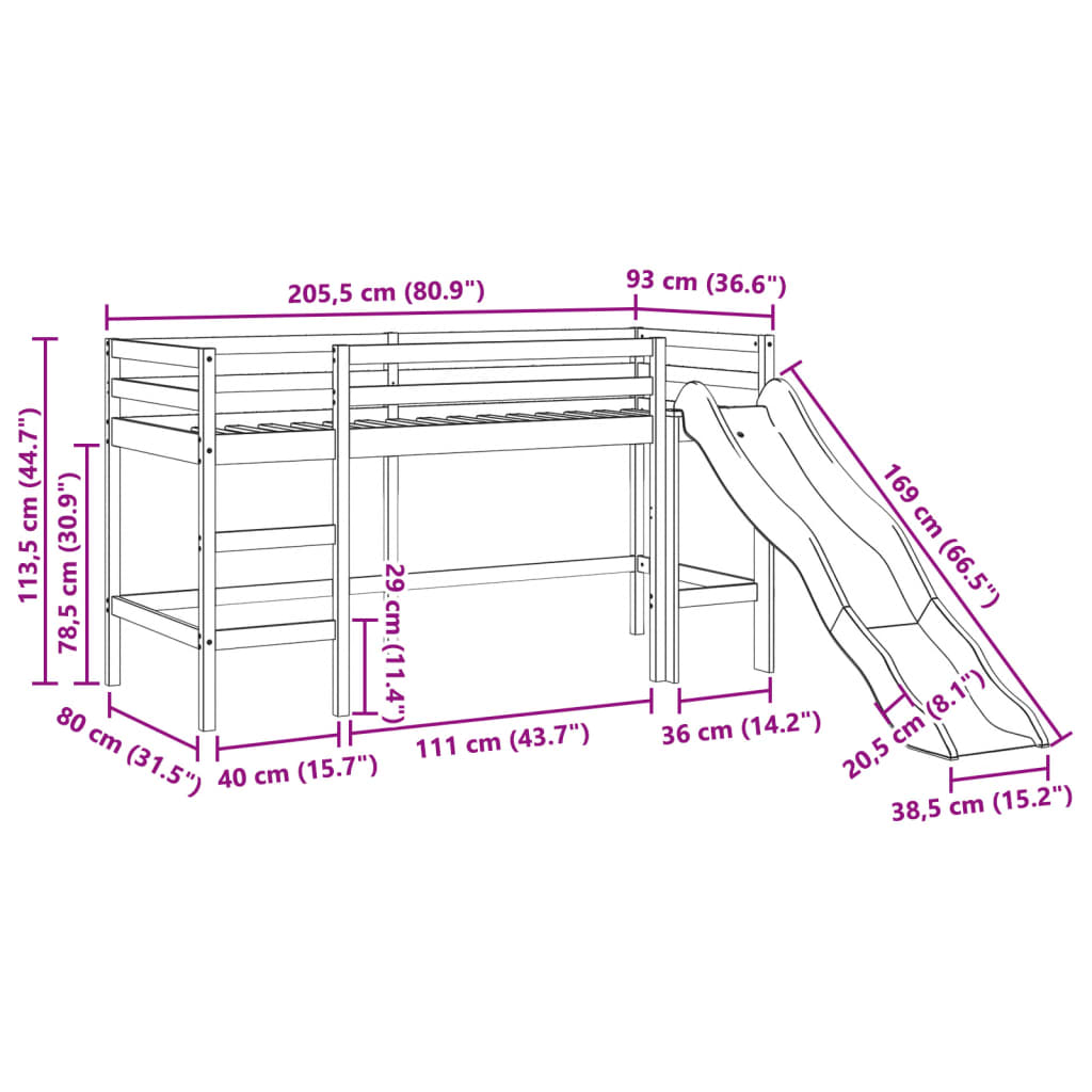 vidaXL Kinderhoogslaper zonder matras massief grenenhout wit 80x200 cm