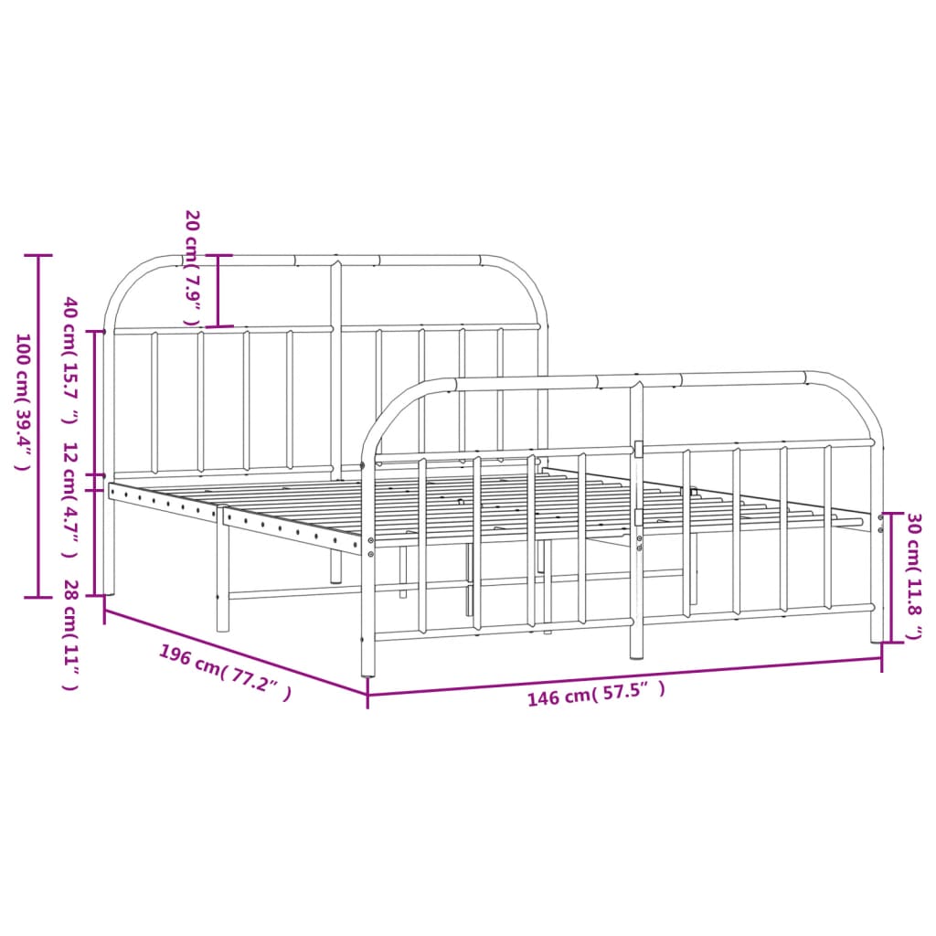 vidaXL Bedframe met hoofd- en voeteneinde metaal zwart 140x190 cm