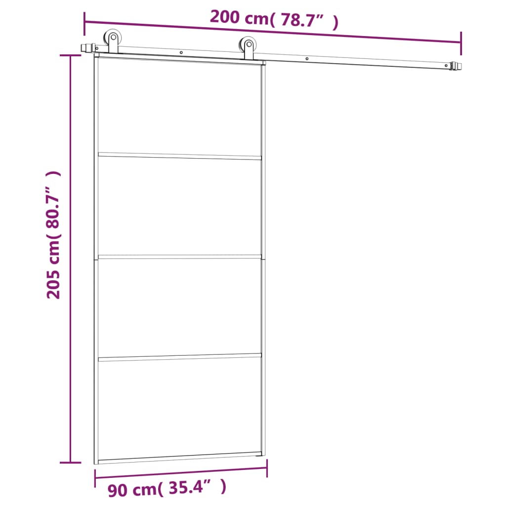 vidaXL Schuifdeur met beslag 90x205 cm ESG-glas en aluminium