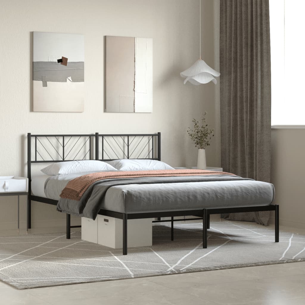 vidaXL Bedframe met hoofdbord metaal zwart 150x200 cm