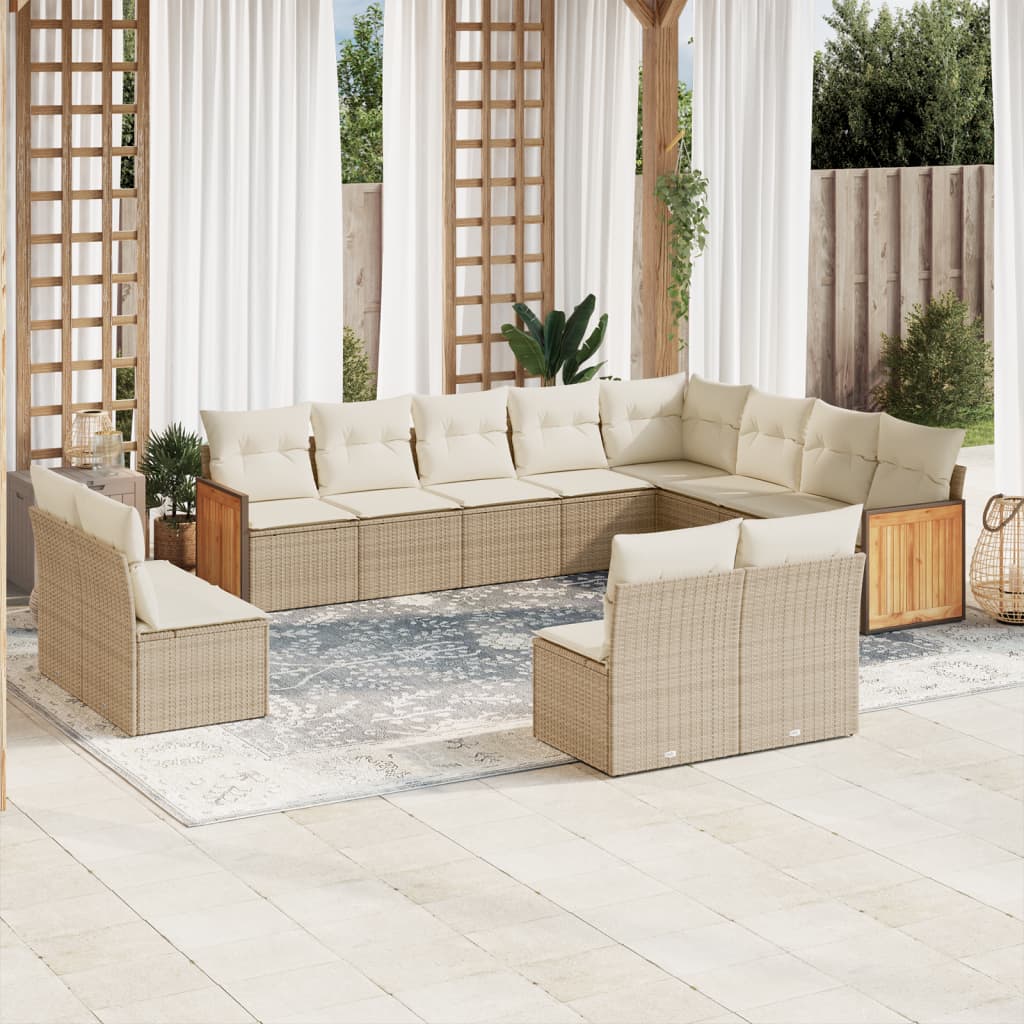 vidaXL 12-delige Loungeset met kussens poly rattan beige