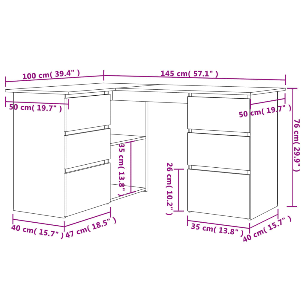 vidaXL Hoekbureau 145x100x76 cm bewerkt hout gerookt eikenkleurig