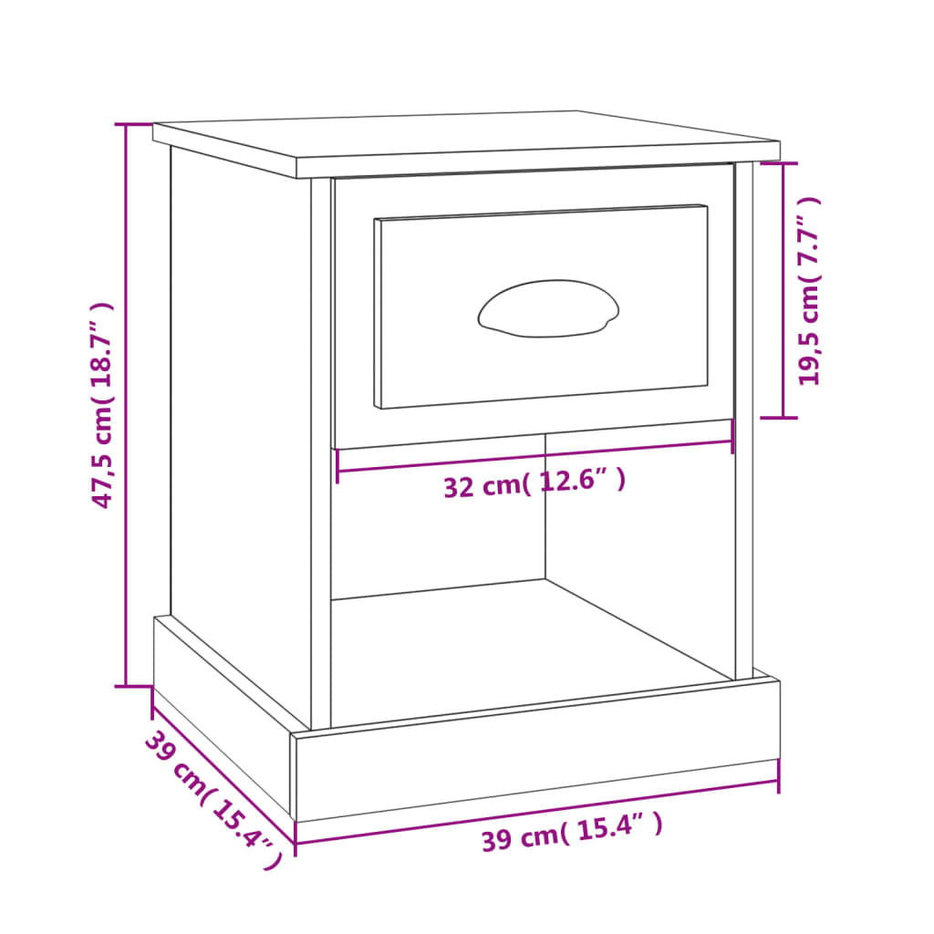 vidaXL Nachtkastjes 2 st 39x39x47,5 cm bewerkt hout betongrijs