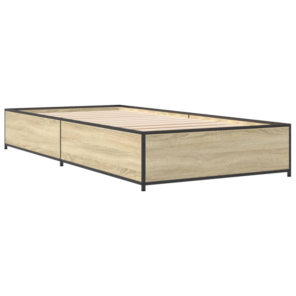 vidaXL Bedframe bewerkt hout en metaal sonoma eikenkleurig 75x190 cm