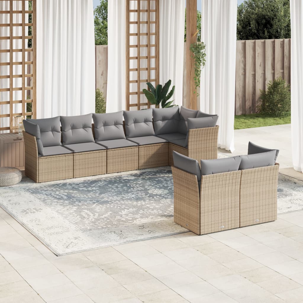 vidaXL 8-delige Loungeset met kussens poly rattan beige