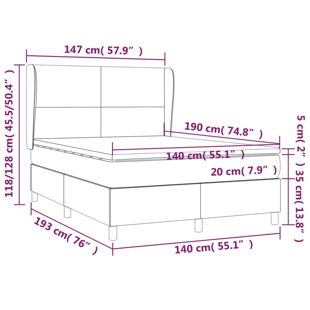 vidaXL Boxspring met matras stof crèmekleurig 140x190 cm