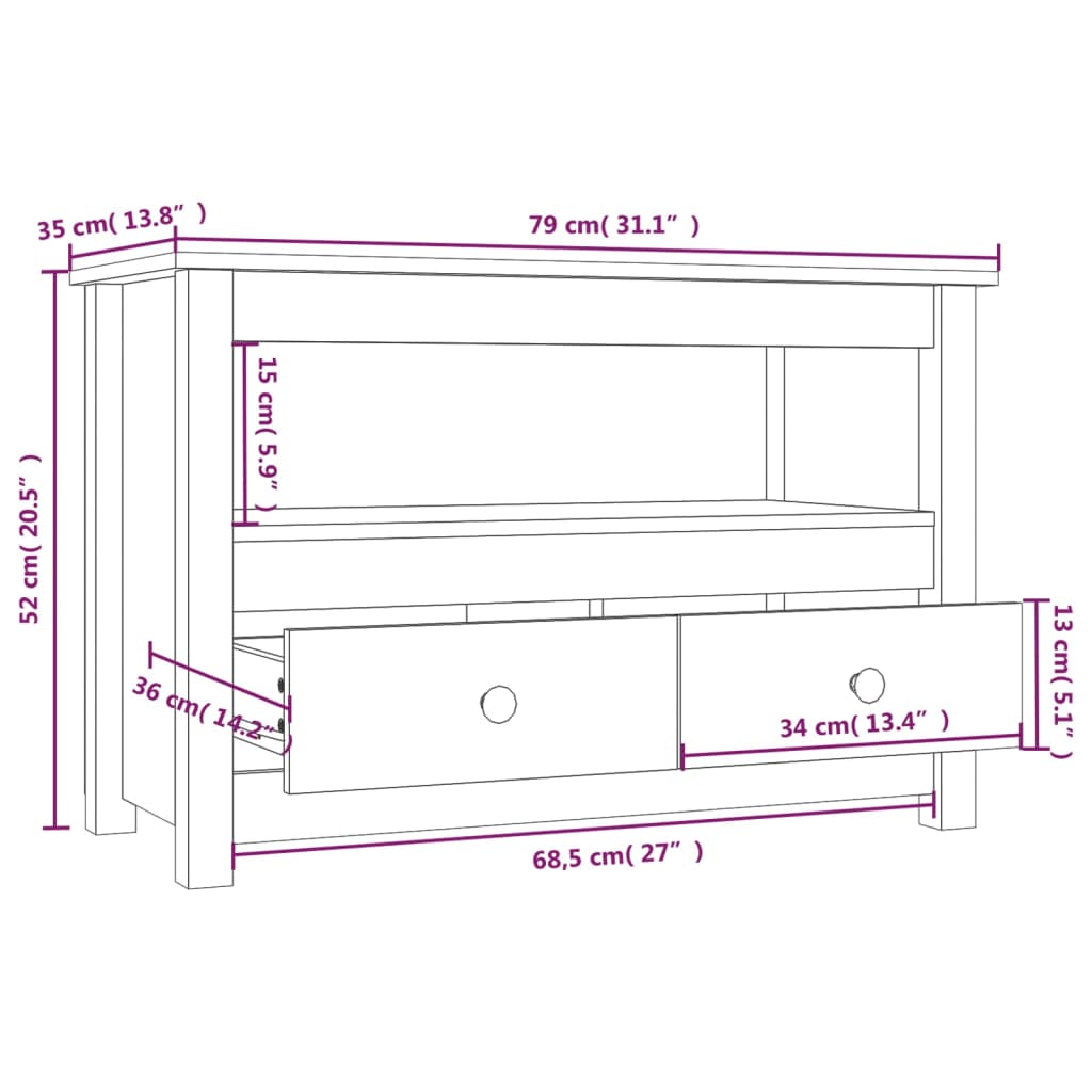 vidaXL Tv-meubel 79x35x52 cm massief grenenhout