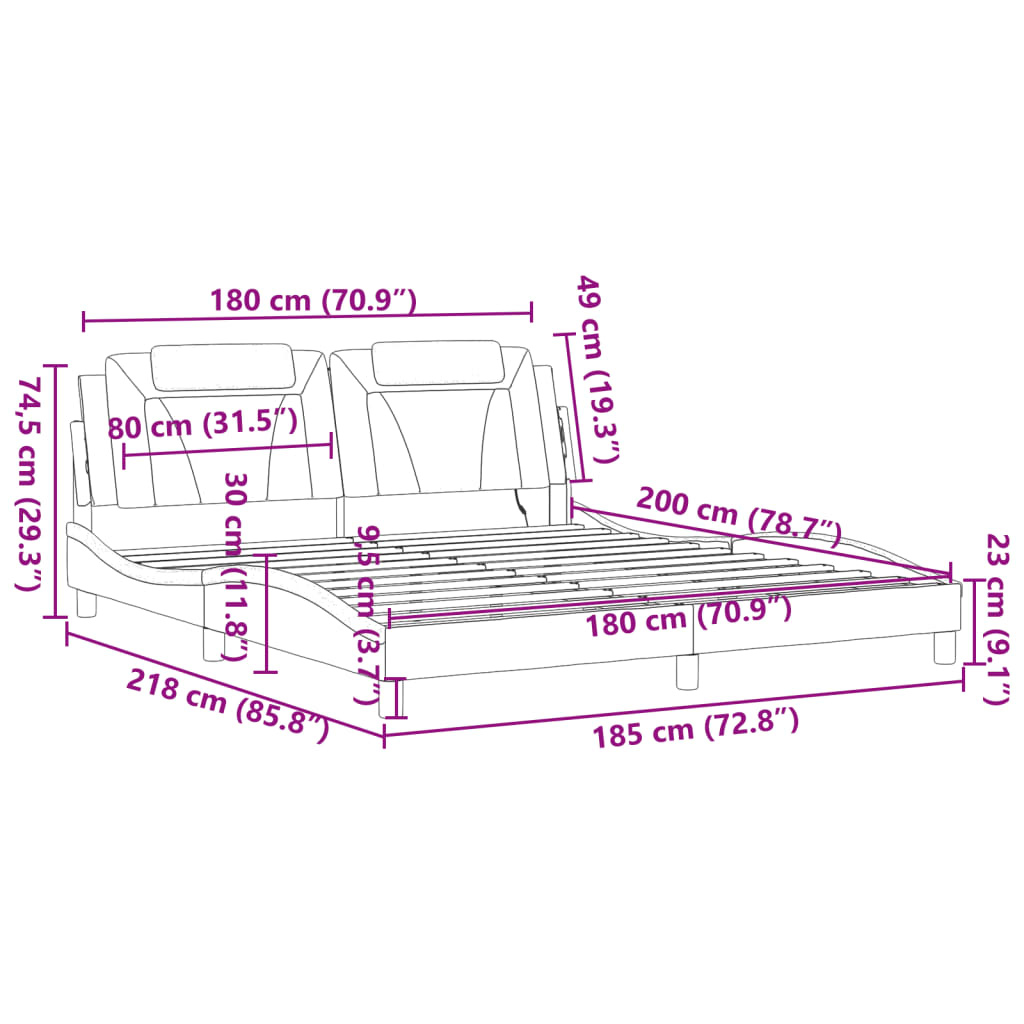 vidaXL Bedframe met LED-verlichting kunstleer zwart en wit 180x200 cm