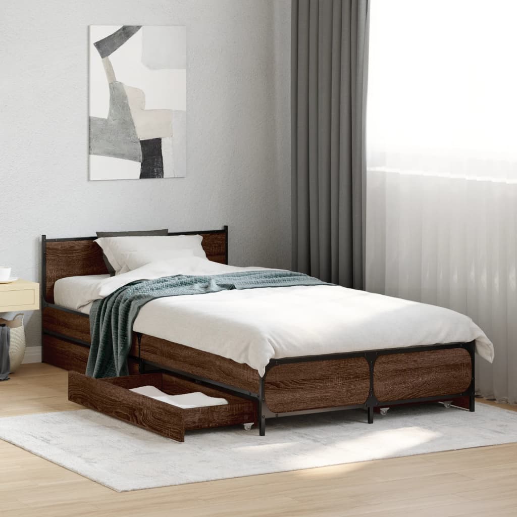 vidaXL Bedframe met lades bewerkt hout bruin eikenkleur 75x190 cm