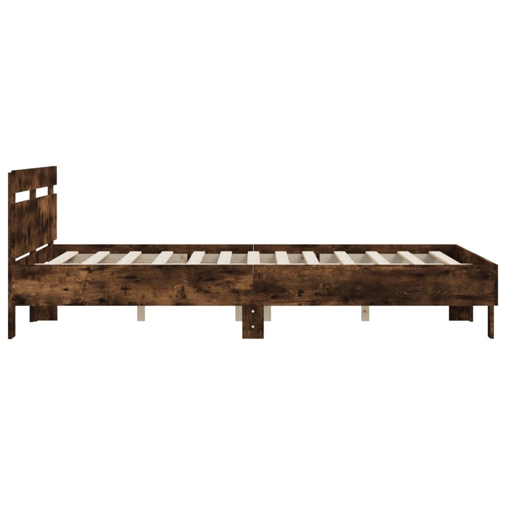 vidaXL Bedframe met hoofdeinde bewerkt hout gerookt eiken 140x200 cm