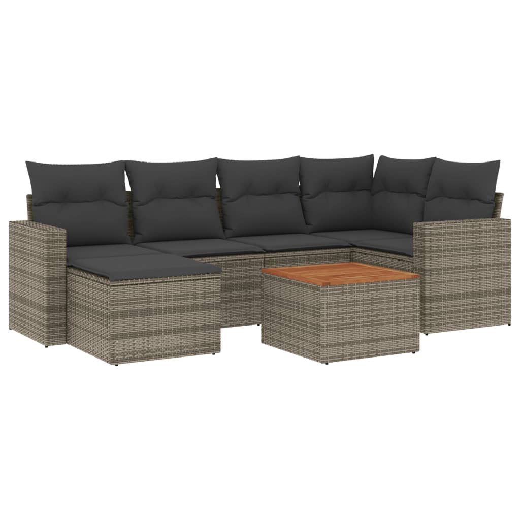 vidaXL 7-delige Loungeset met kussens poly rattan grijs