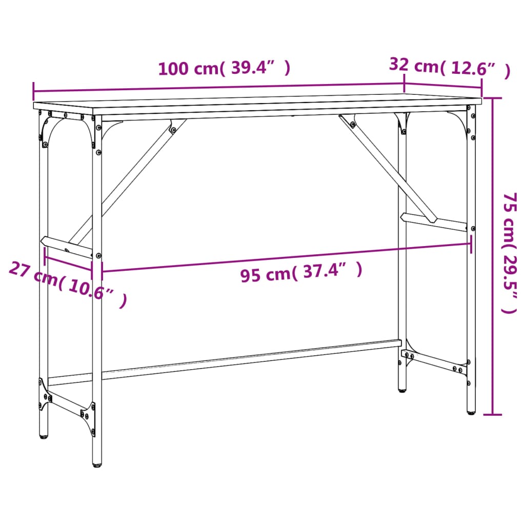 vidaXL Wandtafel 100x32x75 cm bewerkt hout gerookt eikenkleurig