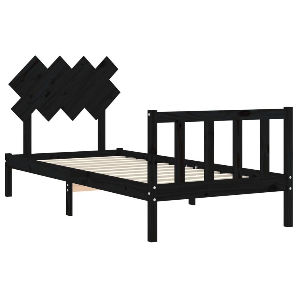 vidaXL Bedframe met hoofdbord massief hout zwart 90x200 cm