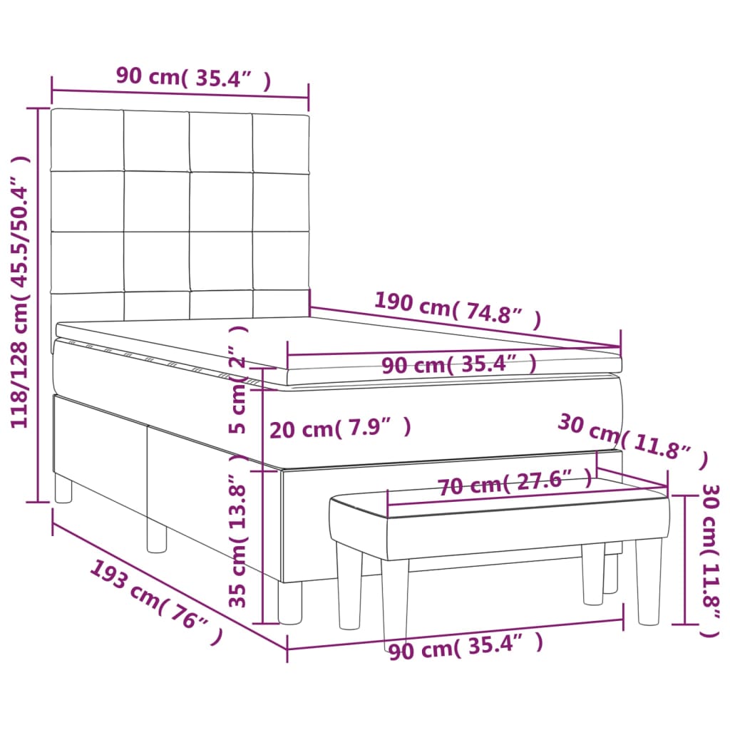 vidaXL Boxspring met matras fluweel zwart 90x190 cm