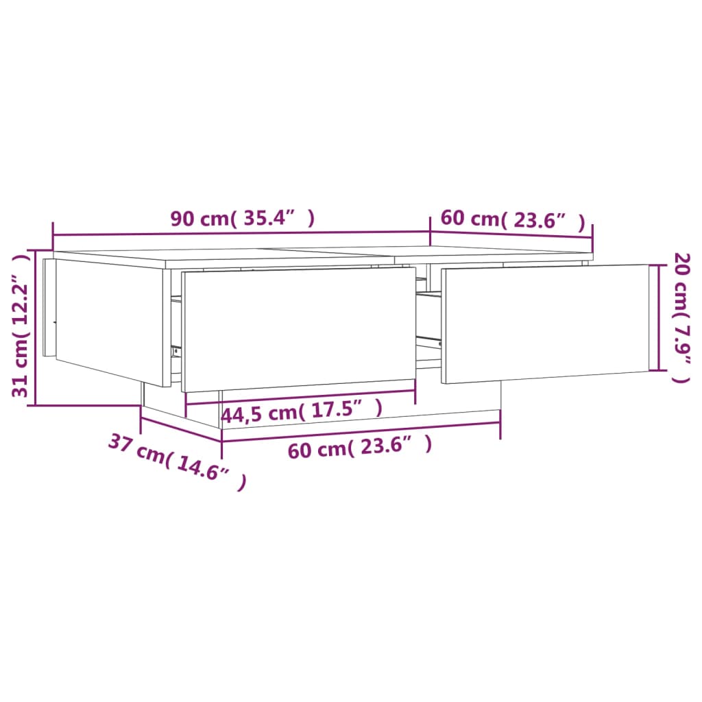 vidaXL Salontafel 90x60x31 cm bewerkt hout bruin eikenkleur