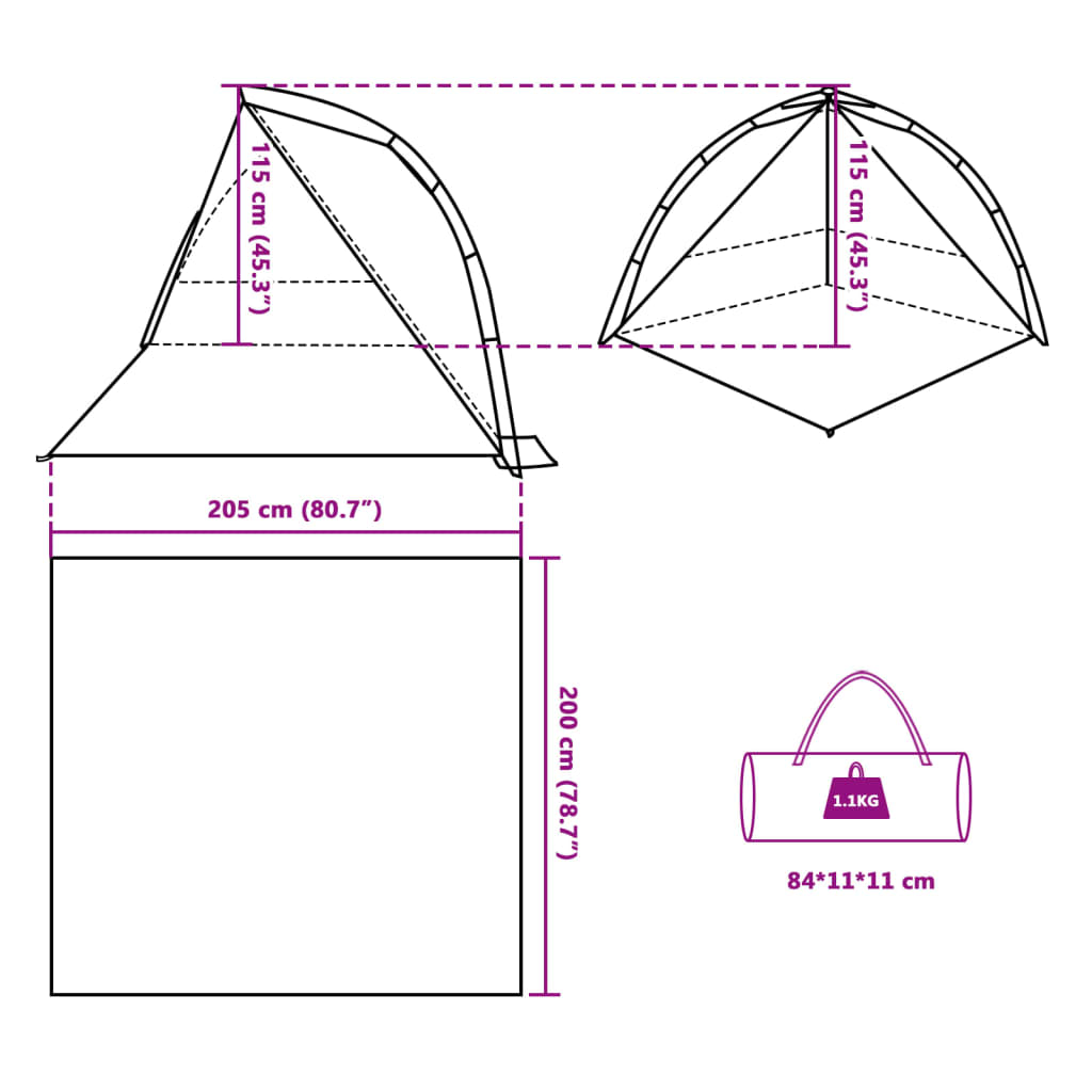 vidaXL Strandtent waterdicht snelontgrendeling azuurblauw