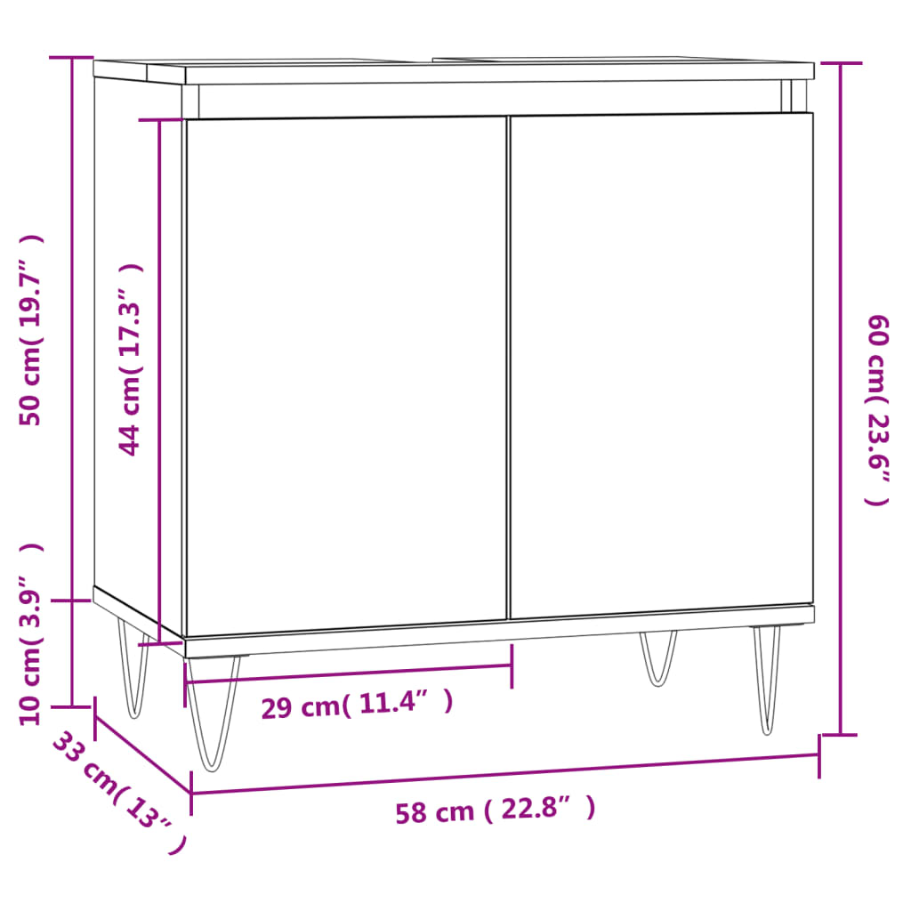 vidaXL Badkamerkast 58x33x60 cm bewerkt hout grijs sonoma eikenkleurig