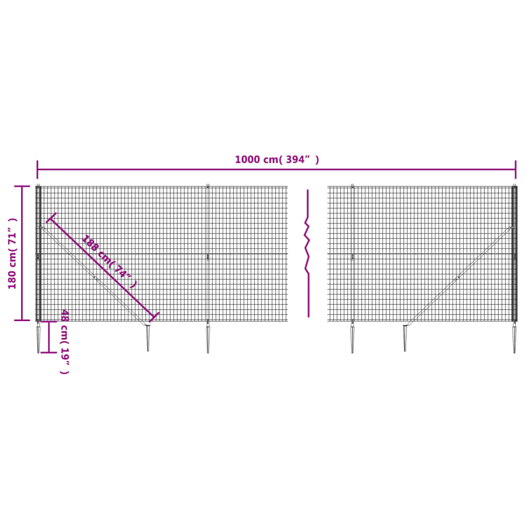 vidaXL Draadgaashek met grondankers 1,8x10 m antracietkleurig