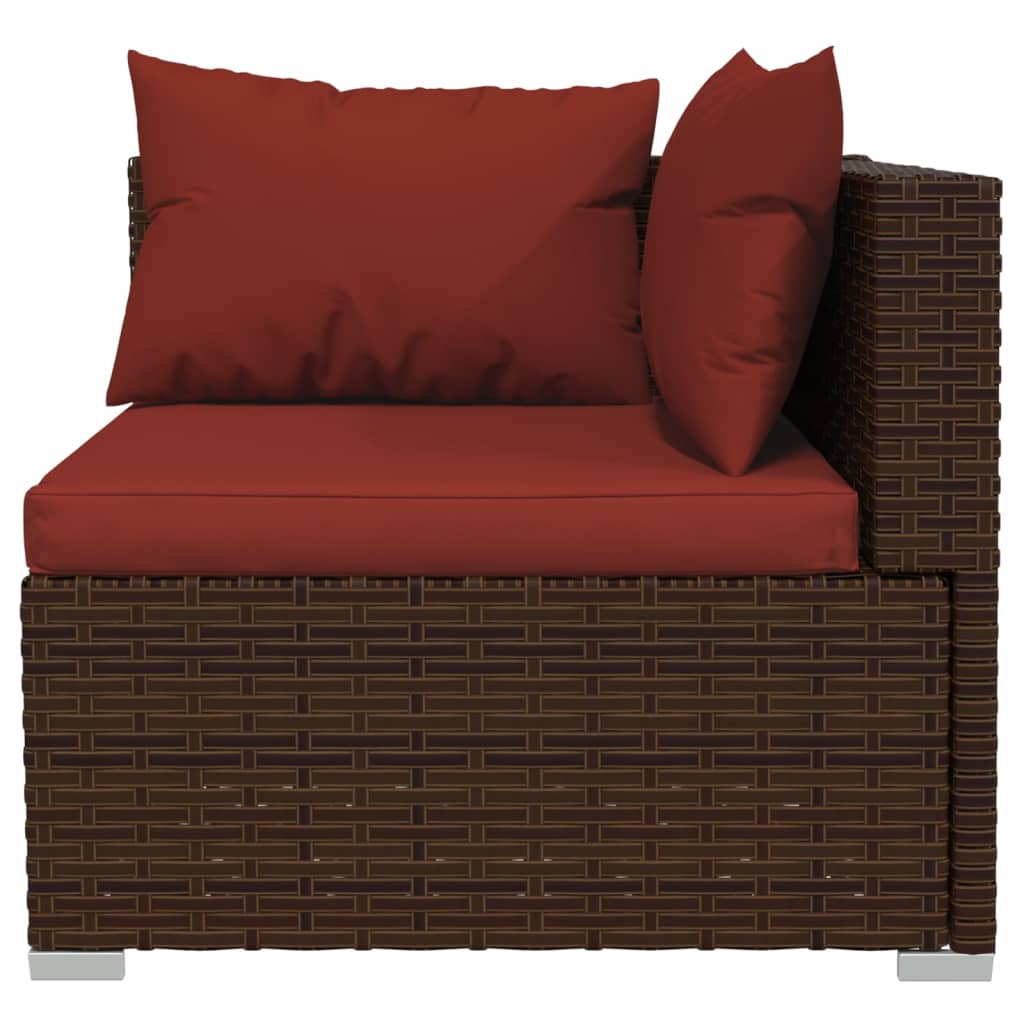 vidaXL 3-delige Loungeset met kussens poly rattan bruin