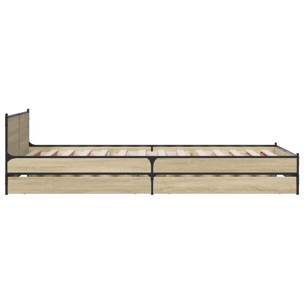 vidaXL Bedframe met lades bewerkt hout sonoma eikenkleurig 90x200 cm