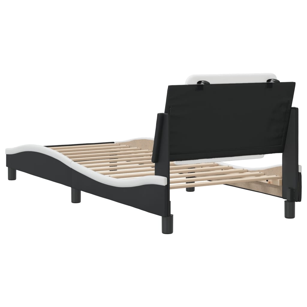 vidaXL Bedframe met hoofdbord kunstleer zwart en wit 100x200 cm