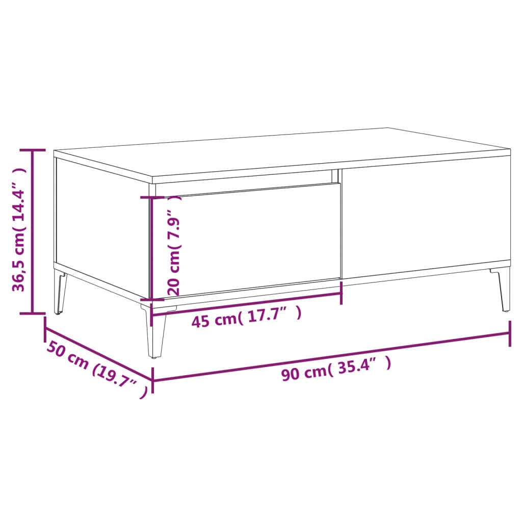 vidaXL Salontafel 90x50x36,5 cm bewerkt hout betongrijs