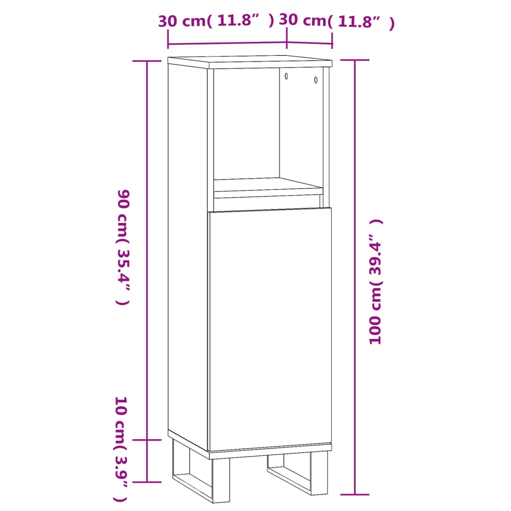 vidaXL Badkamerkast 30x30x100 cm bewerkt hout sonoma eikenkleurig