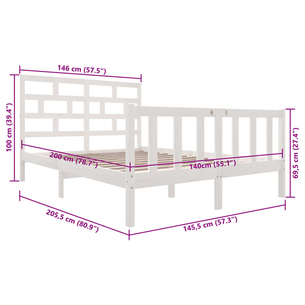 vidaXL Bedframe massief grenenhout wit 140x200 cm