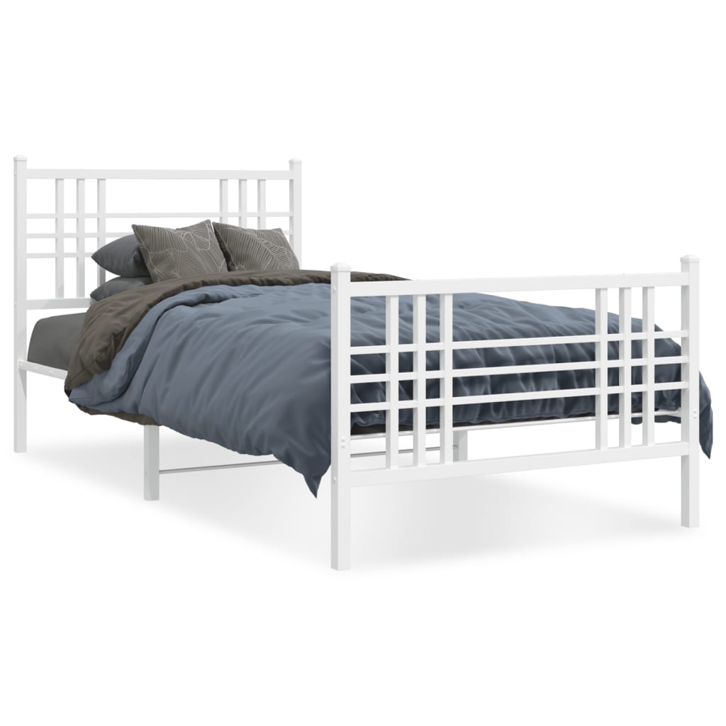 vidaXL Bedframe met hoofd- en voeteneinde metaal wit 100x190 cm