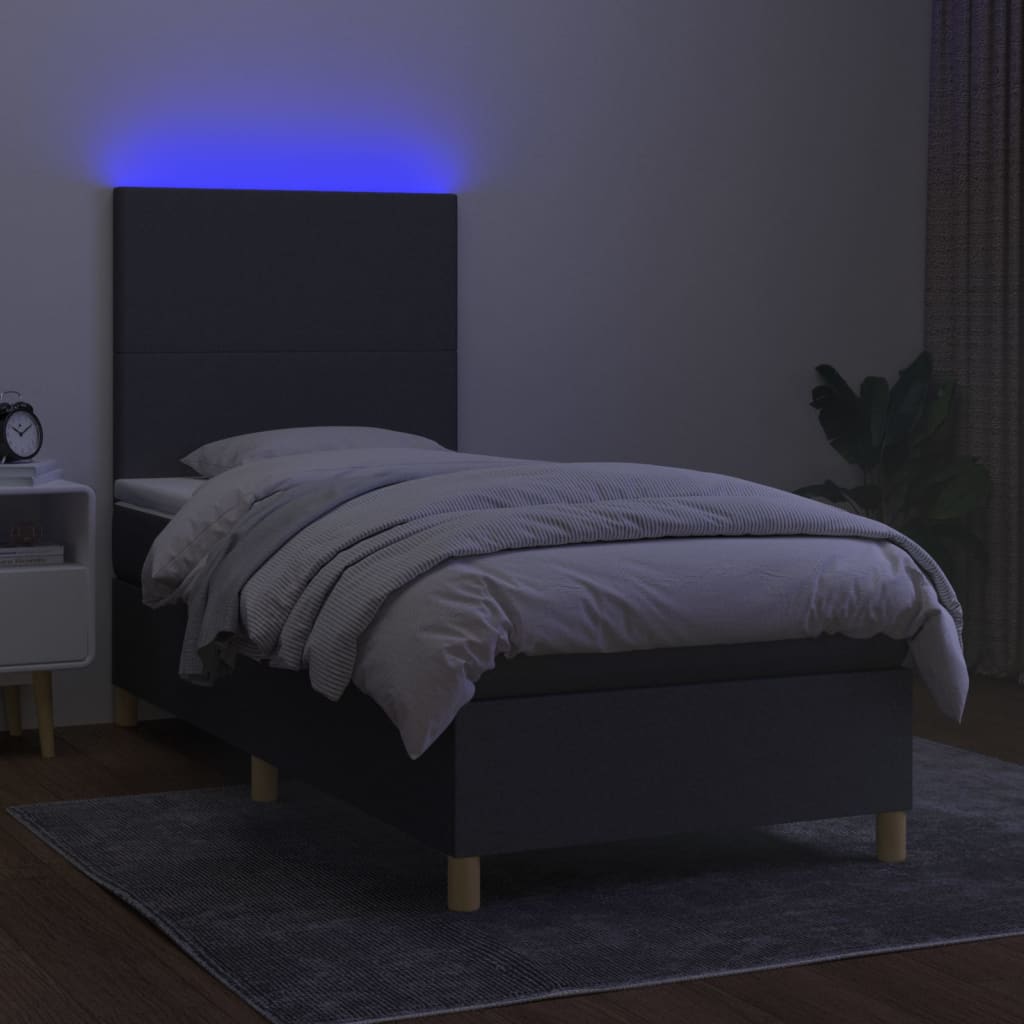 vidaXL Boxspring met matras en LED stof donkergrijs 90x190 cm